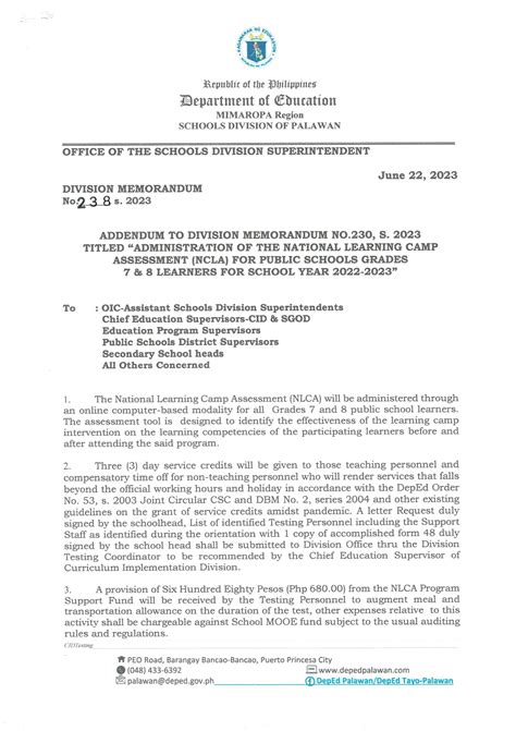 DM NO. 238, S. 2023 .